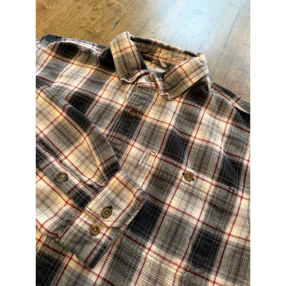 Carhartt Men Size L Shirt Button Down Top Flannel Relaxed Red Black Plaid